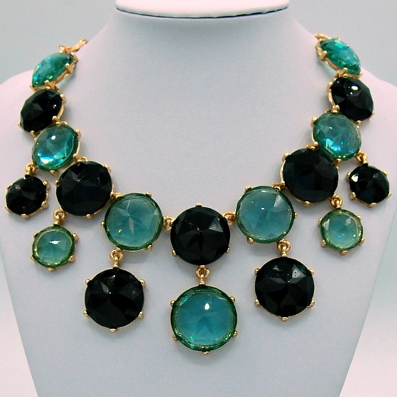 Chico's Black and Teal Crystals Gold Necklace NWT - Picture 2 of 5